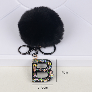 <span class=keywords><strong>Porte</strong></span>-clés en résine avec 26 lettres et sequins, légers, noirs, à pompons, mignons, pour femmes, vente en gros - Product Image 3