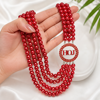 Collier élégant pour femmes, à porter en soirée, avec perles rouges et lettres maçonniques HOJ, bijoux personnalisés pour les membres des organisations sociales OES OGC, pour un anniversaire