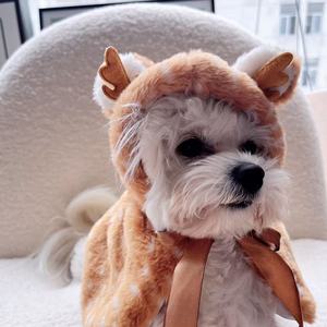 Christmas Reindeer Cape For Dogs And <b>Cats</b> Warm Festival Pet <b>Clothes</b> Winter Cloak Brown Comfortable Costume Accessory - Product Image 3