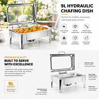 Réchaud rectangulaire 9L avec couvercle en verre, ensemble de buffet hydraulique, chauffe-plats en acier inoxydable, équipement de restauration commerciale