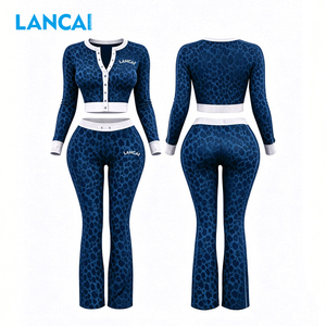 Lancai Custom Nylon <b>Tracksuits</b> for Women Cheetah Print Yoga Jacket Leggings Streetwear Workout Sets Women's Summer Clothes - Product Image 1