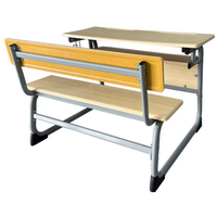 Ensemble pupitre et chaise scolaire avec cadre intégré, table d'étude en bois avec étagère de rangement et crochets, mobilier de classe à hauteur fixe