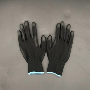 Venta al por mayor Guantes de seguridad con logotipo personalizado Negro <span class=keywords><strong>PU</strong></span> recubierto Forro sin costuras Guantes de trabajo de nailon o poliéster baratos - Product Image 5