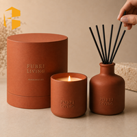 Ensemble cadeau diffuseur de parfum et bougie en céramique terracotta mate FUBEI LIVING avec boîte pour la décoration de la maison, ensemble de pots à bougies en céramique