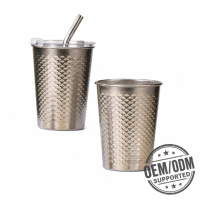 Tasse à bière en titane pur martelé de 350 ml avec couvercle et paille optionnels, poignée pliable, écologique, légère, pour camping, café et eau