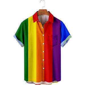 LGBTQ 게이 프라이드 셔츠 무지개 깃발 남성용 LGBT 버튼 다운 셔츠 - Product Image 5