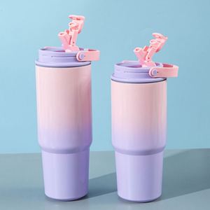 Gradient 30oz Stainless Steel Car <b>Cup</b> With Straw and Carry Handle Double Wall Vacuum Tumbler Insulated Hot Cold Drink <b>Cup</b> - Product Image 6
