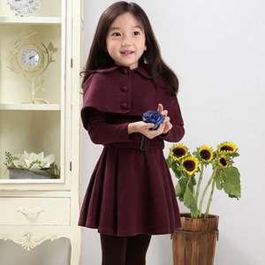Ensemble de vêtements pour filles de style preppy coréen, robe cape en laine à double boutonnage pour l'automne et l'hiver, deux pièces, vêtements pour enfants - Product Image 3