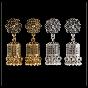 Vintage Etnico Intagliato Gypsy Gold Argento Ruota di Preghiera Campana Indiano Jhumka Orecchini Per Le Donne Boho Gioielli Tibetano Orecchini - Product Image 2