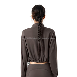 Top de yoga de manga larga con media cremallera para mujer, con dobladillo con cordón, forro polar fino, top deportivo cálido, ropa informal holgada para fitness - Product Image 6