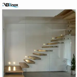 नई डिजाइन आंतरिक फ्लोटिंग ग्लास अस्थायी गिलास सीढ़ी के साथ आधुनिक डिजाइन कांच रेलिंग सीढ़ी