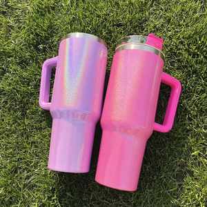 Gobelet isotherme en acier inoxydable 40oz, pailleté, vierge pour sublimation, couleurs holographiques irisées avec poignée pour impression par transfert thermique - Product Image 5