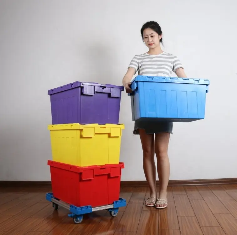 Contenedores de tapa apilados y anidados conservan espacio cajas de plástico