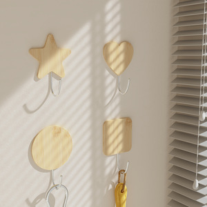 Ganchos de Pared de Madera Mandy, Forma de Estrella, Corazón, Redonda, Cuadrada, Ovalada, Adhesivos, Perchero para Entrada, Porta Llaves, Estilo Nórdico, 3/5 Ganchos - Product Image 2
