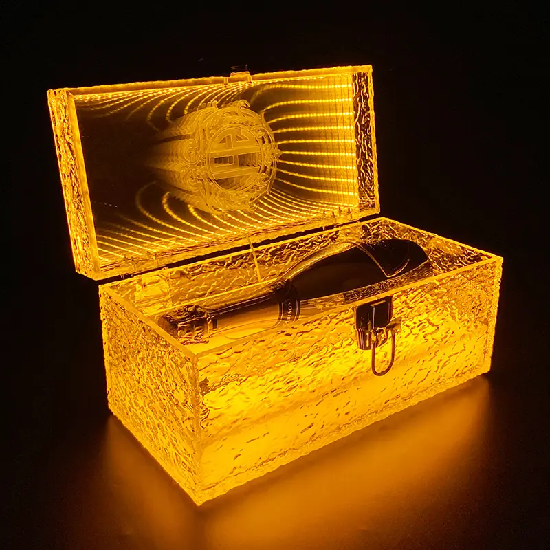 Biểu tượng tùy chỉnh Bar LED Acrylic Wine Box rượu vang thực phẩm Led Ice tĩnh mạch hiển thị gương Wine trường hợp hộp đêm LED chai trình bày