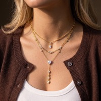 Kalung Wanita Stainless Steel Motif Bambu Sporty Chic Elegan Desain Bunga Delikat Bertabur Zirkon Lapis Emas 18K Awet untuk Perjalanan