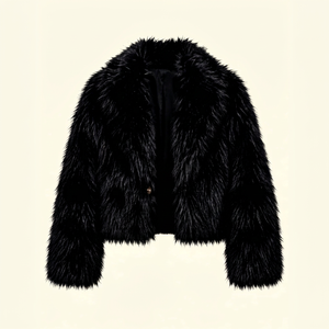 <b>Black</b> Faux Fur <b>Coat</b> Short <b>Winter</b> Jacket for <b>Women</b> Solid Color Cropped Outerwear - Product Image 1
