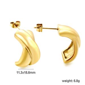 Boucles d'oreilles clous épaisses vintage en forme de croix, bijoux en acier inoxydable, vente en gros, plaqué or 18 carats, boucles d'oreilles créoles classiques, mode minimaliste - Product Image 2