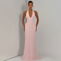 Robe d'été chic et sexy pour femme, décontractée, col halter, décolleté plongeant, robe de soirée dos nu, coupe ajustée, longue, pour les fêtes et les vacances