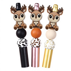 New Style 3D Stereo <b>Silicone</b> <b>Beads</b> Christmas Elk Animal Childrens Beaded Pen Loose Accessories Stock Wholesale Literature Art - Product Image 1