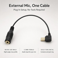 Câble adaptateur audio Micro USB mâle à angle droit vers femelle 3,5 mm, connecteur de microphone externe pour caméra d'action