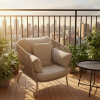 Fauteuil de patio surdimensionné moderne résistant aux intempéries, avec protection UV, en corde et structure en fer antirouille, idéal pour le jardin et le bord de la piscine