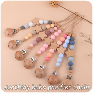 Baby Silicone Pacifier Chain Baby <strong>Wooden</strong> Pacifier Holder Chain Silicone Pacifier <strong>Clip</strong> - Product Image 3