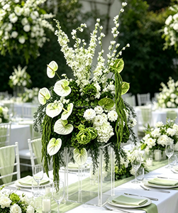 B117 Centrotavola Classico Fatto a Mano con Anthurium Verde e Bianco Stile Naturale Selvaggio, Decorazione Floreale Artificiale per il Giorno di Scherzi d'Aprile - Product Image 4