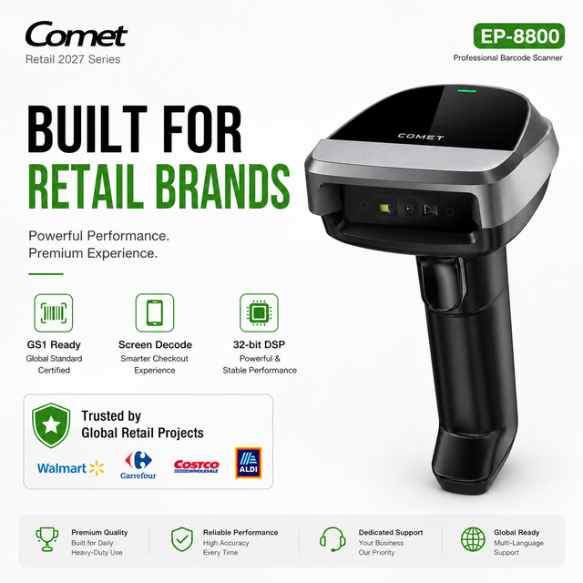 Comet EP-8800 2D Screen Barcode Scanner Handheld QR Code Reader for Retail POS Mobile Payment OEM ODM