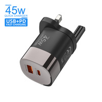 Cargador Adaptador de Alta Calidad con Enchufe Tipo C y USB para Reino Unido, UE y EE. UU., Cargador Portátil de 45W con Enchufe Británico para Teléfono
