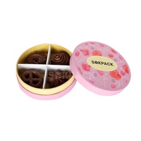 Caja de Regalo de Cartón Rígido con Tapa y Base Redondas, Impresión Floral Personalizada, Recubrimiento UV, 4 Compartimentos, para Bombones y Galletas