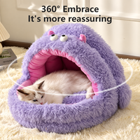 Lit-caverne pour chat en peluche semi-fermé avec capuche, nid douillet long et moelleux, chaud et apaisant pour chats d'intérieur et petits chiens, vente en gros, OEM, personnalisé