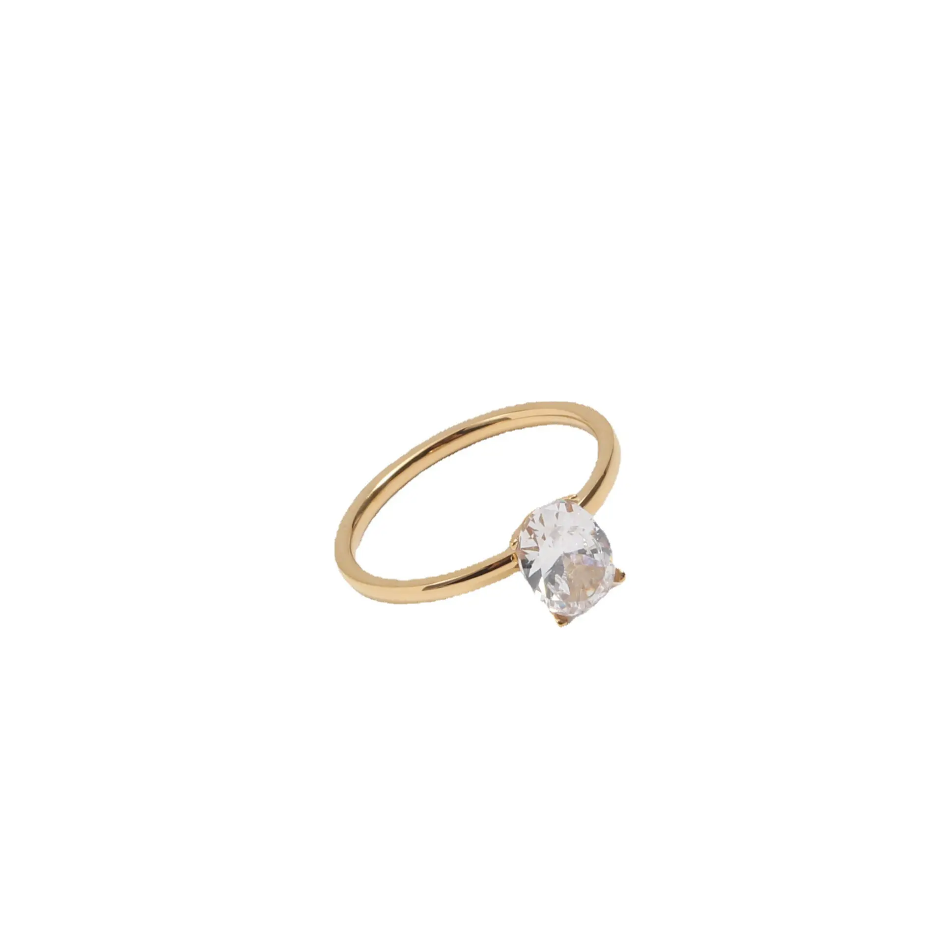Centi Jewelry-anillos de circonia cúbica de acero inoxidable, anillos de piedra ovalada, sin deslustrar, chapado en oro de 18k, joyería fina minimalista