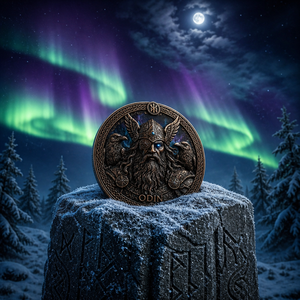Maßgefertigte 3D-Hochrelief-Gedenkmünze mit Odin, dem nordischen Gott, Antike Bronze Vegvisir Wikinger-Herausforderungsmünze für Sammler und als Geschenk - Product Image 1