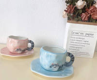 Mug en céramique peint à la main MSH Blue Cat, mug à café en céramique sculpté à la main avec un chat mignon