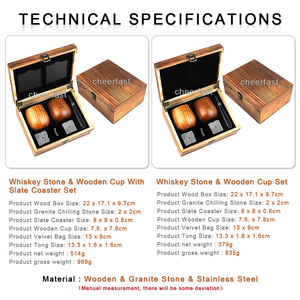 Piedras de Whisky Reutilizables y Piedras Enfriadoras de Granito, Juego de Vasos de Whisky de Madera con Caja de Madera y Juego de Piedras de Whisky - Product Image 3