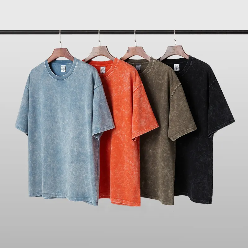 Benutzer definiertes Logo 330gsm Unisex Vintage Persönlichkeit T-Shirt Design Paar gewaschen Bio-Baumwolle T-Shirt