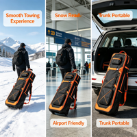 Sac de voyage pour snowboard en nylon imperméable avec roulettes arrière, fond renforcé, design rembourré, capacité 50-70L, protection