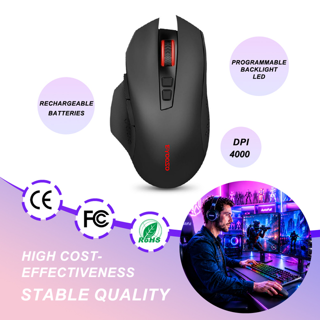 Wireless Gaming Mouse Mini Silent 4000 DPI  Rechargeable LED Colorful Light Computer Wireless Gaming Mouse