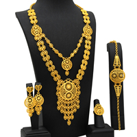 Juego de Joyería de Lujo para Mujer, Collar, Aretes, Pulsera y Anillo Chapados en Oro de 24K, Diseño Exclusivo para Bodas en Dubái