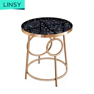 Linsy现代豪华新款玫瑰金玻璃不锈钢金属中控台边桌底座大理石茶几Jk2J-A