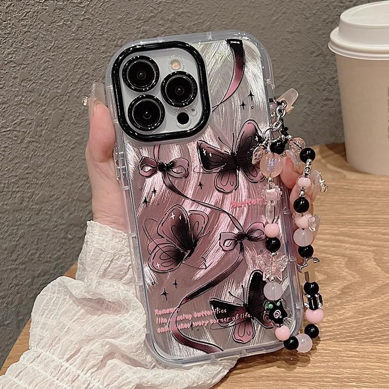 Pink and black butterfly pendant