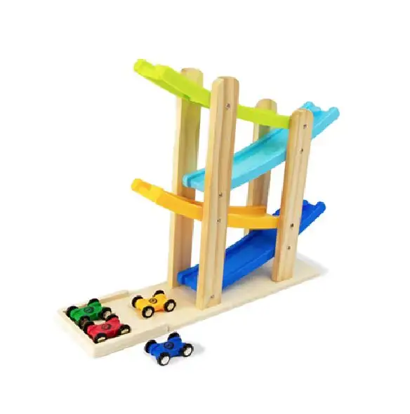 Car Ramp Toy for 1 2 3 Year Old Boy Gifts Toddler Race Track Toy with 4 Wooden Cars