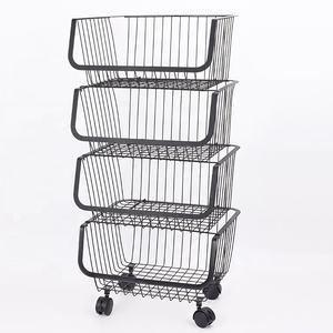 <span class=keywords><strong>4</strong></span> 계층 롤링 유틸리티 카트, 과일 및 야채 저장 카트, 야채 바구니 쓰레기통 주최자 - Product Image 2