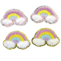 Patchs thermocollants en chenille à broderie de paillettes pour filles, motif arc-en-ciel, accessoires mignons pour vêtements, chapeaux et jeans