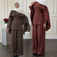 Ensemble Abaya Musulmane Femme : Cape, Haut et Pantalon Large – Tenue Islamique Modeste Deux Pièces – Vente en Gros OEM – Ensemble 2 Pièces Uni Style Dubaï