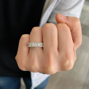 Anillo de Eternidad con Diamante Cultivado en Laboratorio, Corte Esmeralda, Oro de 18K, Bañado en Rodio, Certificado IGI, Regalo de Aniversario, Banda Completa de Piedras, Joyería Fina - Product Image 1