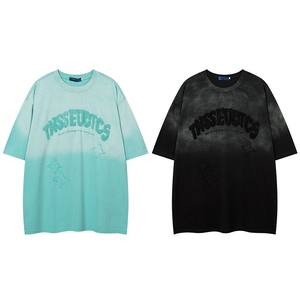 T-shirt Homme Rétro Délavé Effet Vieilli Robuste Brodé Manches Courtes 100% Coton Printemps-Été Nouvelle Tendance Imprimé Respirant - Product Image 1