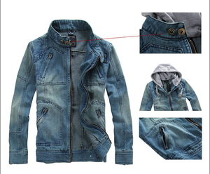 Giacca con Cappuccio in Denim Yali di Alta Qualità, Economica, Stampata, con Cerniera, Primaverile, Stile <span class=keywords><strong>Biker</strong></span>, Ecologica e Antivento per <span class=keywords><strong>Uomo</strong></span> - Product Image 2