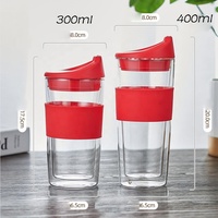 Gobelet à café en verre à double paroi résistant à la chaleur et au froid de 300 ml / 400 ml pour porte-gobelet de voiture avec couvercle en silicone sans BPA